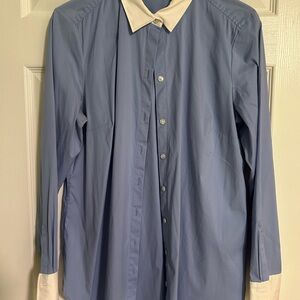 Ann Taylor Blue and White Blouse with Classic Silhouette